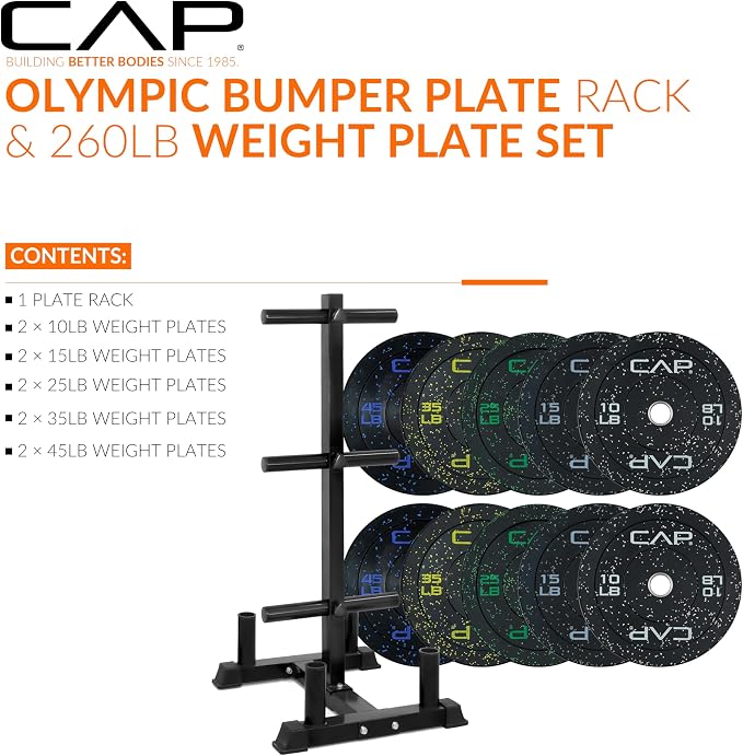CAP 2-inch Olympic Bumper Plate Weight Set | 100-370 lbs | Multiple Colors | Storage Rack Optional