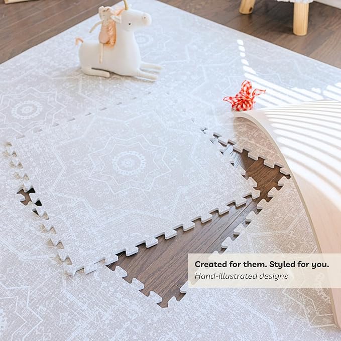 Little Landings Baby Play Mat for Floor - Layla (6x6ft) - Premium EVA Foam Play Mat for Babies & Toddlers (Ages 0-5+) - Non-Toxic Playmat for Tummy Time, Crawling & Playroom - Stylish & Comfortable