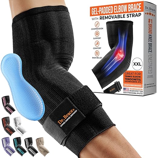 DR. BRACE® Elite Elbow Brace Support, Breathable Elbow Compression Sleeve with Gel Pad for Golfer's, Tennis Elbow & Tendonitis Treatment & Pain Relief