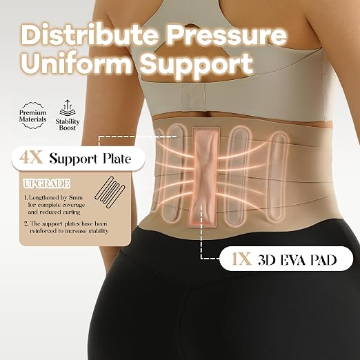 Ultra Thin Back Brace for Back Pain Relief,Skin Color,L(WAIST:31"-36")