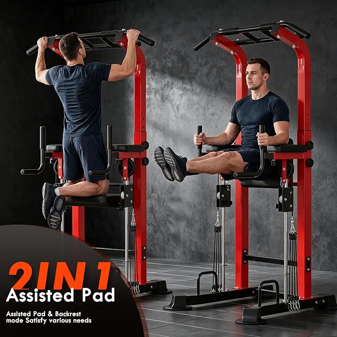 SogesPower Power Tower Multi-Function Pull Up Bar Station for Home Gym | 10-Level Height& 5-Level Armrest Adjustable,2-IN-1 Assisted Pad,Pull Up Dip Station Strength Training Workout Equipment