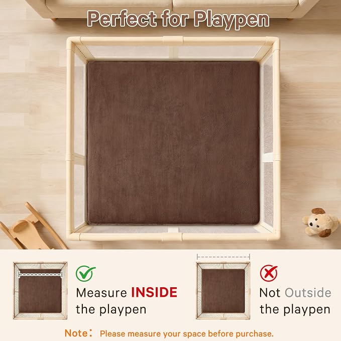 Baby Play Mat for Floor,Ultra Thick Elastic Foam 59"x59" Playmat Tummy Time Muscle Crawling Exercise Activity Cushion Gym Mat Nursery Playroom Area Kids Rug for Babies, Toddlers,Infants,Reddish Brown