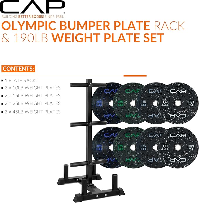 CAP 2-inch Olympic Bumper Plate Weight Set | 100-370 lbs | Multiple Colors | Storage Rack Optional