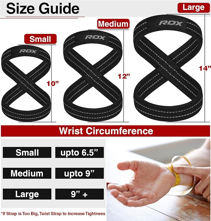 RDX Weight Lifting Straps Figure 8, Anti Slip Strap with Cuffs Wrist Support for Gym Workout Deadlift Powerlifting Bodybuilding Weightlifting, Fitness Strength Training, Hand Bar Grip for Men