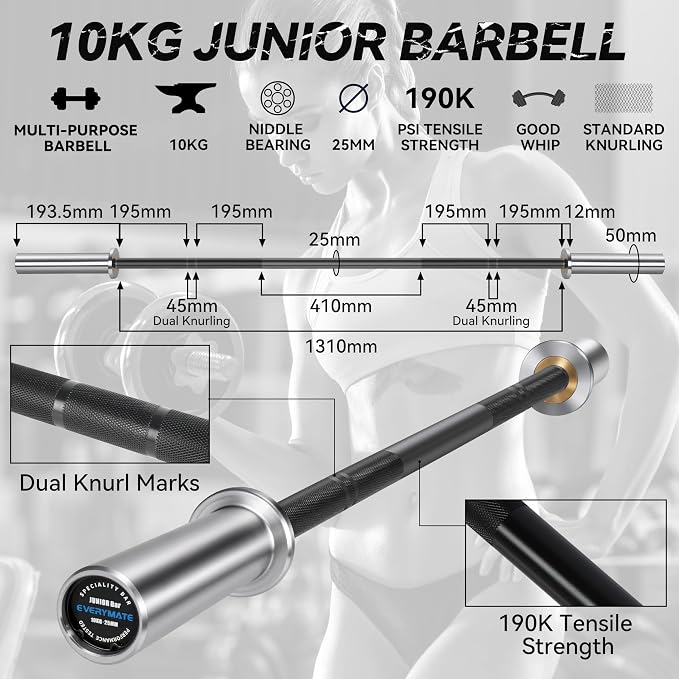 EVERYMATE 5LB Mini Barbell Bar Beginner Women Kid Barbell Total Body Workout Weighted Bar,for Strength Training, for Youth Children New Weightlifting