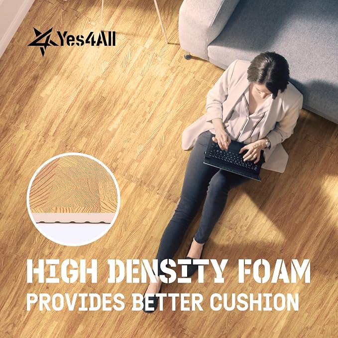 Yes4All EVA Interlocking Mats, Puzzle Floor Tiles, Foam Floor Padding with Border for Furniture, Home Space, Living Room, Garage