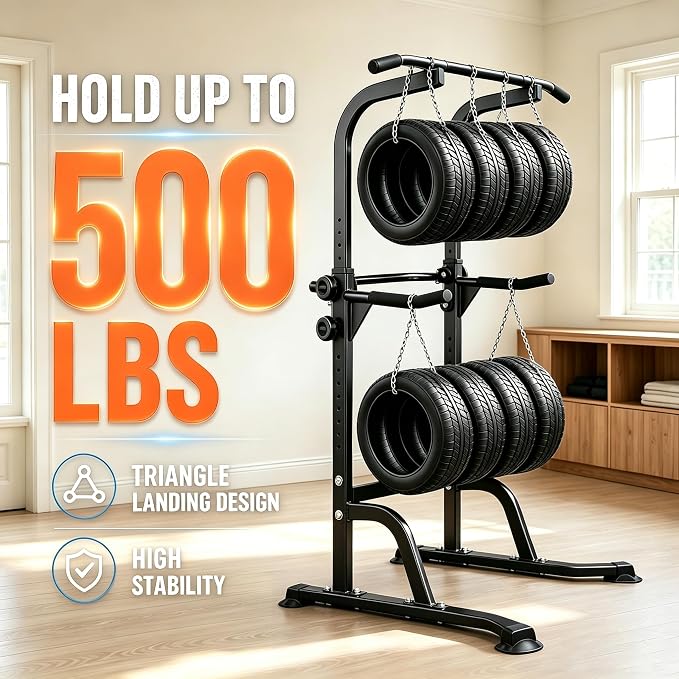 Power Tower Pull Up Bar and Dip Station, 11-Height Adjustable Pull Up Bar Station for Home Gym, Stable Steel Frame for Pull Ups, Dips, Push Ups & Vertical Knee Raises