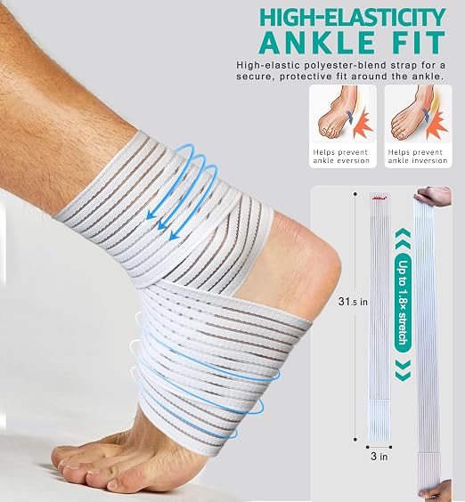 Foot & Ankle Brace 2 Pack, Adjustable Compression Wrap for Men & Women – Helps with Sprains, Plantar Fasciitis, Achilles Tendonitis, Arthritis, Running, Sports, Gym – Fits in Shoes (White)