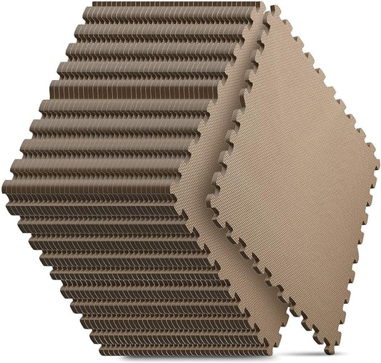 36 Pack 144 sqft Home Gym Mat, Puzzle Exercise Mat, EVA Interlocking Foam Floor Tiles for Home Workout Equipment and Kids' Play Areas -, 24 in x 24 in x ½ in, Brown 36 Tiles