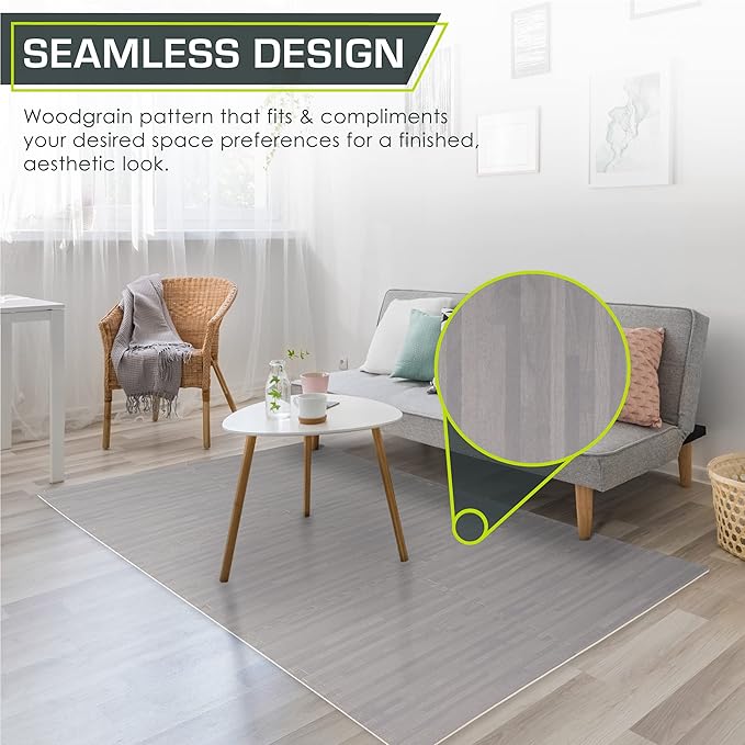 ProsourceFit Wood Grain Puzzle Mat ½-inch, 6 EVA Foam Interlocking Floor Tiles (24 SQ FT) for Secure Indoor Gym Flooring, Office Spaces, Living Rooms, and Play Areas, Slate Grey