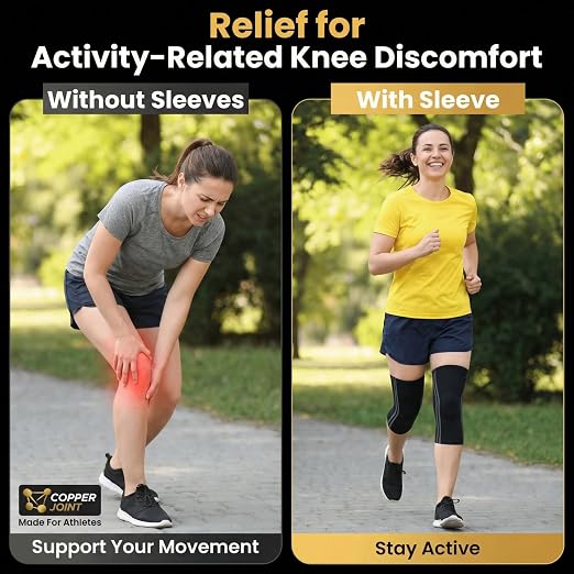 CopperJoint Athletic Knee Sleeve Pair for Women & Men, Moderate Support Compression Knee Sleeves for Running, Workouts, Training & Active Wear - 1 Pair