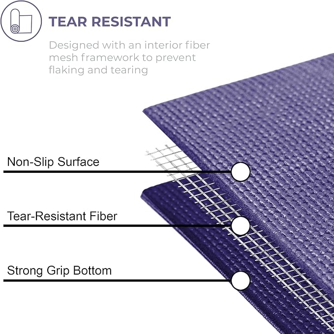Voyage 5mm Studio Yoga Mats, 6 Pack, 72x24in | Extra Long, Anti-Tear Exercise Mats for Workout, Stretching, Fitness - Non Slip Gym Mats for Home, Schools and Studios