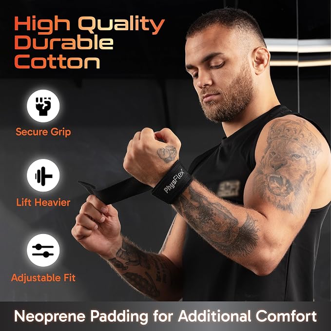 Grip Lifting Straps for Weightlifting and Strength Training, Premium Cotton and Padded Wrist Wraps, Gym Deadlift for Men & Women