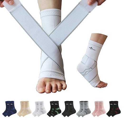 ABIRAM Ankle Brace for Men & Women - Adjustable Compression Sleeve with Wrap, Stability Support & Relief for Sprained Ankle, Plantar Fasciitis & Achilles Tendonitis - Breathable Running & Sports Gear