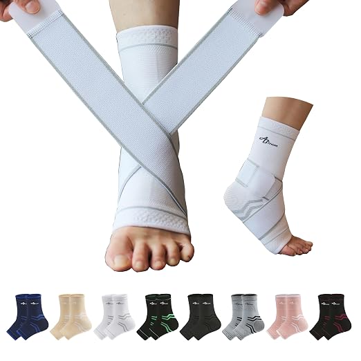 ABIRAM Ankle Brace for Men & Women - Adjustable Compression Sleeve with Wrap, Stability Support & Relief for Sprained Ankle, Plantar Fasciitis & Achilles Tendonitis - Breathable Running & Sports Gear