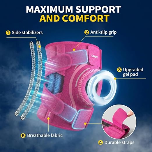 CAMBIVO Knee Brace with Stabilizers, Gel Pad & Open Patella for Men & Women | Open Patella Stabilizer for Arthritis, Meniscus & ACL MCL Relief. Adjustable Compression for Running & Sports Recovery