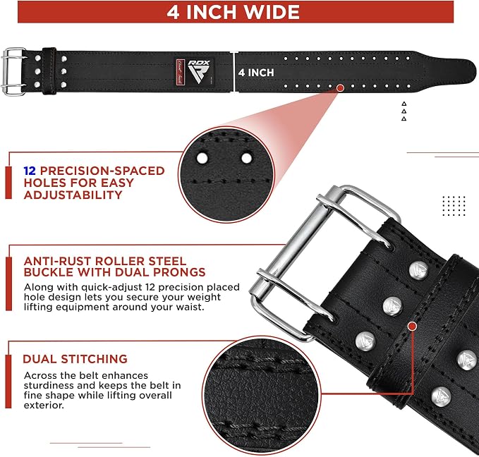 RDX Weight Lifting Belt for Men Women, IPL USPA Approved, 6mm Thick 100% Leather, 4” Powerlifting Back Support, Squat Deadlift Bodybuilding Exercise Fitness Gym Workout Strength Training up to 700 LBS