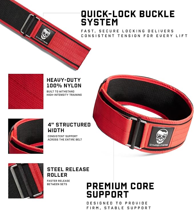 Gymreapers Quick Locking Weight Lifting Belt for Men Gym Belt for Powerlifting Deadlift Belt with 4 Inch Neoprene Metal Buckle Back Support Weightlifting Belt Women