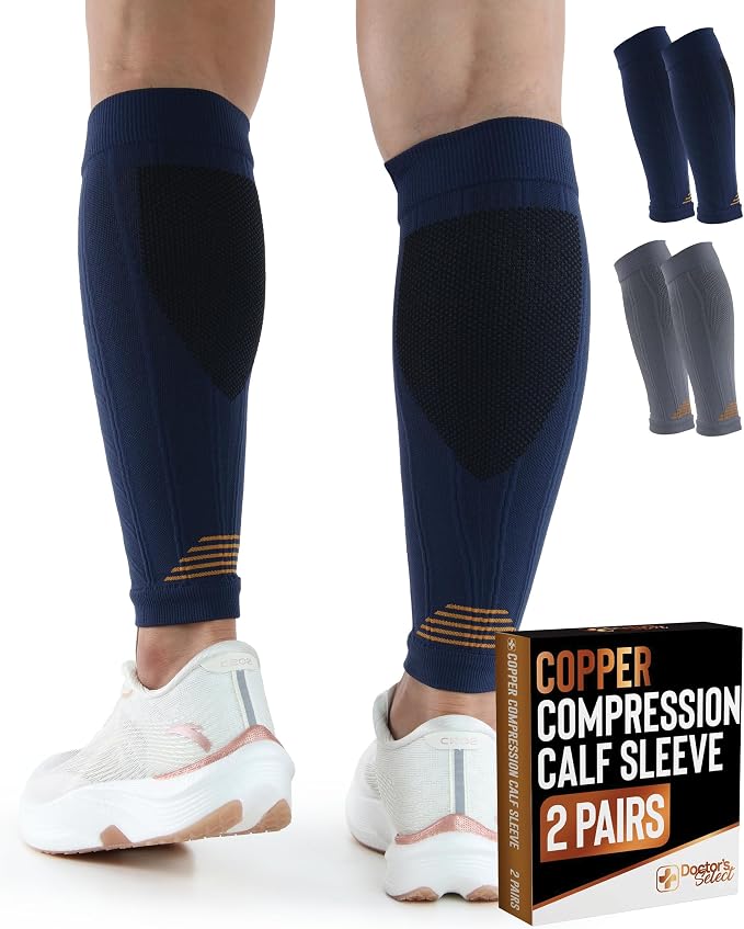Doctor's Select 2 Pairs Copper Calf Compression Sleeve - Leg Compression Sleeves for Women & Men, Shin Splint Relief
