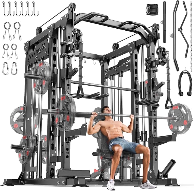 Multi-Purpose Squat Rack,Smith Machine Weight Rack Set with Cable Crossover System, Home Gym Power Racks, Power Racks and Packages
