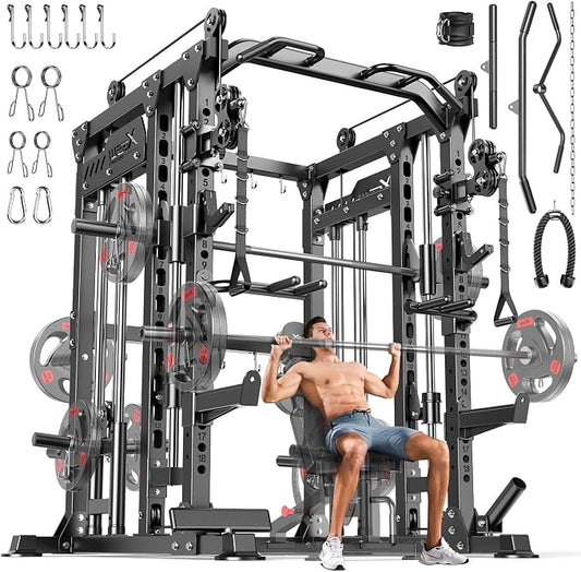 Multi-Purpose Squat Rack,Smith Machine Weight Rack Set with Cable Crossover System, Home Gym Power Racks, Power Racks and Packages
