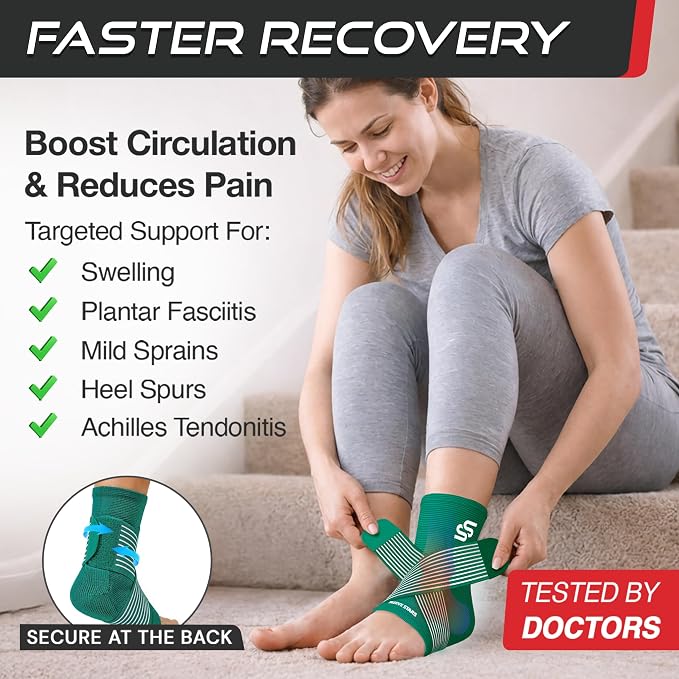 Sleeve Stars Ankle Brace for Women & Men, Ankle Wrap for Sprain, Compression Sleeve for Plantar Fasciitis Relief, Easy Customizable Support: w/ Removable Strap (Pair/M:10"-12"/Turquoise)