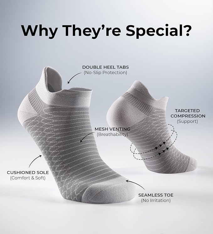 FITRELL Ankle Compression Socks for Women & Men - 5/6 Pairs Cushioned Arch Support Running Socks, Plantar Fasciitis Relief