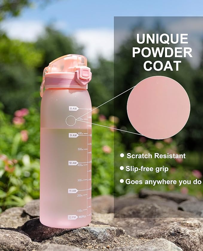 30oz Water Bottle with Time Markers and Filter, BPA Free Large Durable Portable Plastic Bottle for school (Pack of 1)