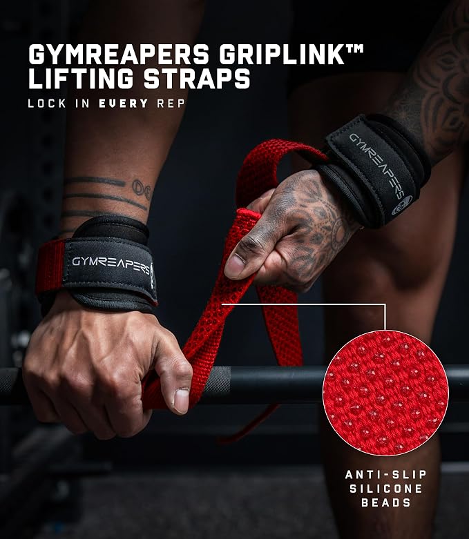 Gymreapers GripLink Lifting Straps – Heavy Duty D-Ring Weight Lifting Wrist Straps with Anti-Slip Silicone Grip Beads, Adjustable Support for Deadlifts, Powerlifting, Cable Machines & Gym Training