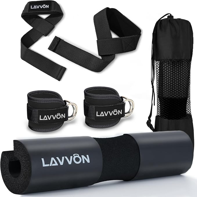Barbell Pad Set - Hip Thrusts Pads for Squat&Lunges/Bench Press Bar Padding | Standard Olympic Weight Bar Foam Pad,Gym Accessories for Women with Bar Bad -With Ankle Straps,Wrist Straps for Weightlifting