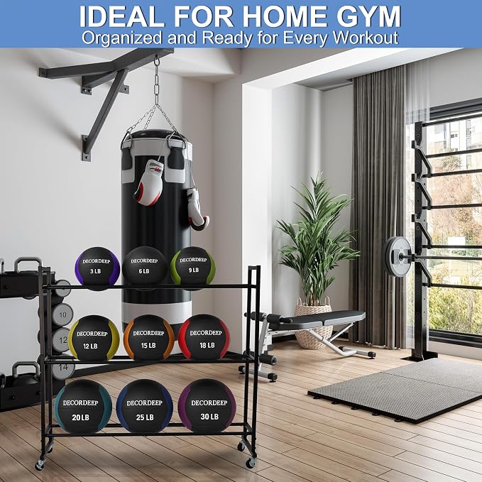 Medicine Ball Rack, Heavy Duty Medicine Ball Storage Stand, Rolling Med Ball Holder and Organizer for Home, Gym