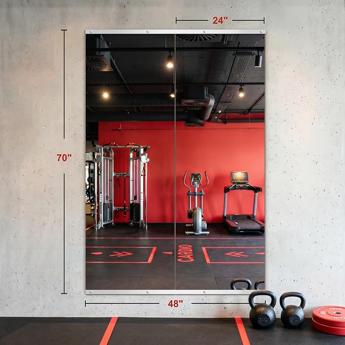 Home Gym Mirror for Wall, 70"x24"-2PCS Frameless Tempered Glass Mirror | Large Full Length Mirror for Garage, Workout, Yoga Room, Dance Studio & Home Exercise