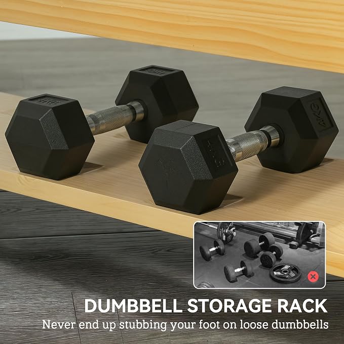 Soozier Adjustable Weight Bench with Dumbbell Rack Wooden Gym | Flat or Incline Design, Home Gym Weight Lifting Training