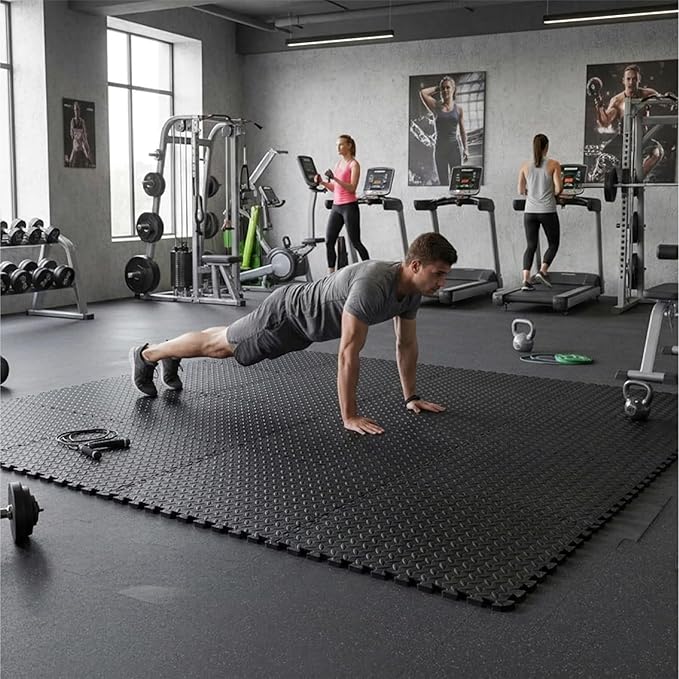BalanceFrom Puzzle Exercise Mat 3/4" Thick, EVA Interlocking Foam Floor Tiles for Home Gym, Mat for Home Workout Equipment, Floor Padding for Kids, Black, 24 in x 24 in x 3/4 in, 96 Sq Ft - 24 Tiles | Tiles for Home Gym, Studio, or Playroom Flooring, B...