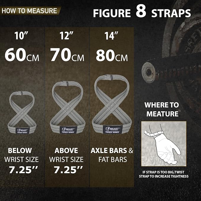 Figure 8 Lifting Strap- Strongman 10-14" Deadlift Straps- True Grip Support & Heavy Duty Wrist Straps for Weightlifting Women Men- Hand Straps for Weight Lifting Figure 8 Straps for Gym Workout
