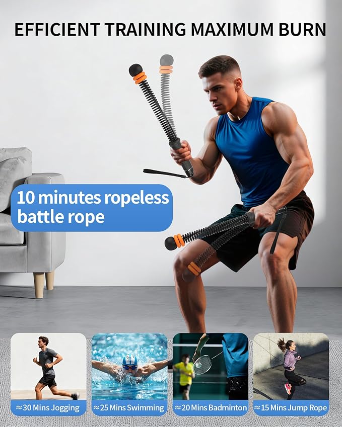Weighted Ropeless Battle Ropes, Adjustable Resistance & Portable Cordless | Non-Slip Handle, Storage Bag Included, for HIIT Low-Impact Training, Full Body Strength Home Gym Equipment for Men Women