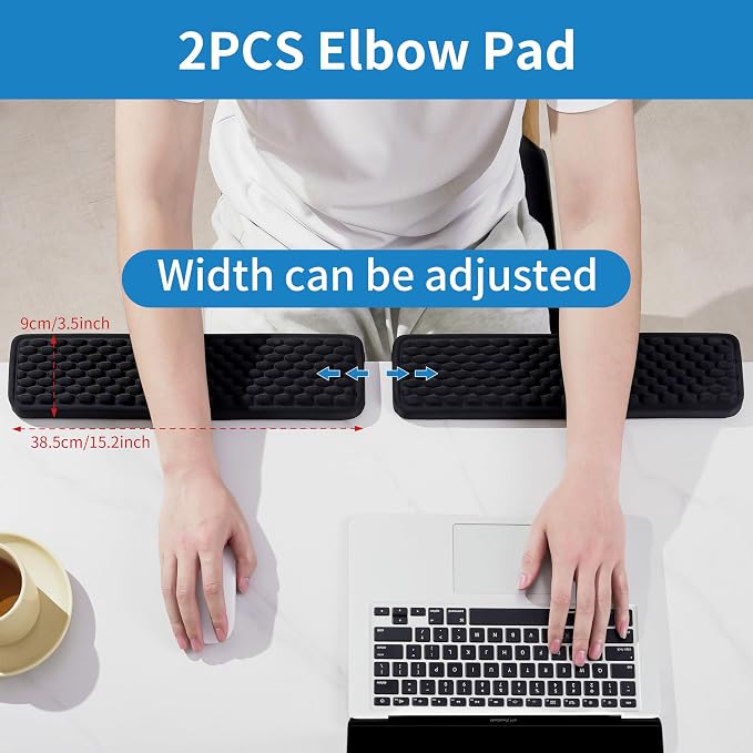 MEKASS L-Shaped Desk Elbow Pad for Desk, Memory Foam Elbow Support Padding with Non-Slip, Ergonomic Desk Edge Cushion, Wrist Comfort Support for Office Home 2 Pcs (Ellipse Black)