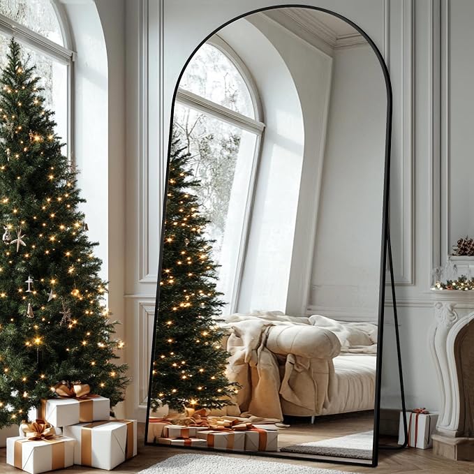 Antok Full Length Mirror, 44"x88" Floor Mirror with Stand, Hanging Mounted Mirrors for Bedroom, Living Room, Cloakroom, Dining Room, Black, Arched