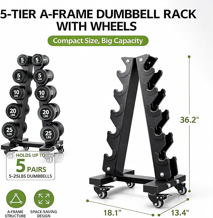 YOLEO Dumbbell Rack Stand Only, 1100LBS Heavy Duty Weight Rack for Home Gym, Adjustable 3-Tier Weight Storage Rack for Dumbbells, Barbells, Kettlebells & Weight Plates, Compact Workout Equipment Organizer