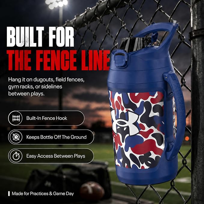 Under Armour Insulated Water Bottle with Handle & Fence Hook, Half Gallon Sports Water Jug, Leak-Resistant & BPA-Free for Baseball, Football & Gym - Royal Hypercamo, 64oz