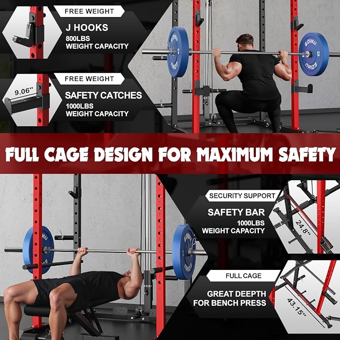 C1-V4 Power Cage, 2000LBS Squat Rack with LAT Pulldown, Multi-Function Weight Cage Strength Training Machine, Workout Cage with More Attachments for Home Gym Garage