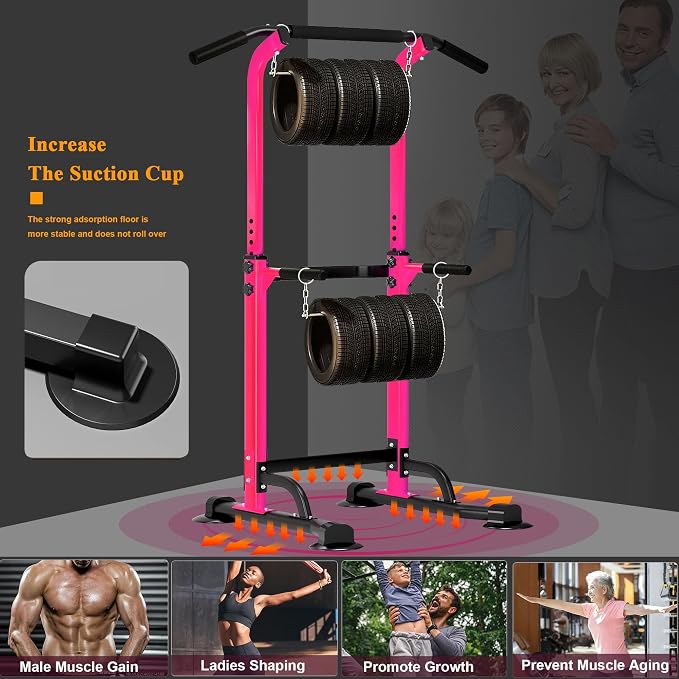 DlandHome Power Tower Pull Up Bar Dip Station,Adjustable Height Dip Stand | Multi-Function Fitness Equipment for Strength Training Home Gym,Stable Steel Frame for Pull Ups Dips Push Ups,Supports 330LBS