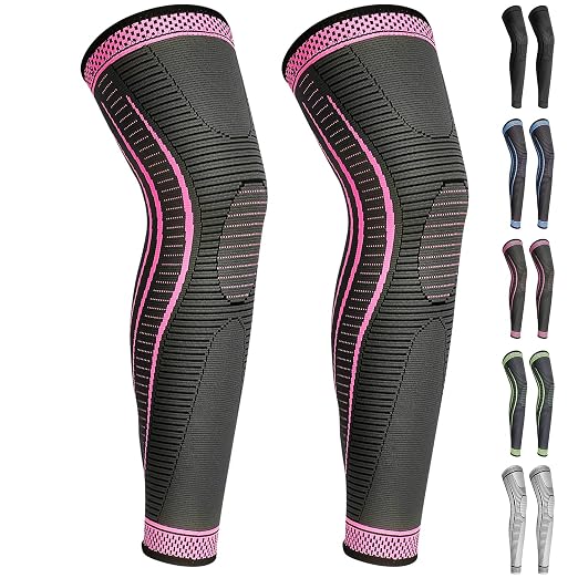 2 Pack Full Leg Compression Sleeves, Long Knee Brace Support for ACL,PCL, Meniscus Tear, Arthritis, Tendinitis,Men And Women (Rose Red, X-Large)