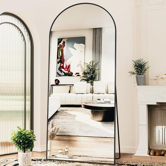 Antok 76" x34” Arched Full Length Floor Mirror, Black Aluminum Frame, Free Standing/Wall Mount/Leaning for Bedroom, Living Room, Dressing Room