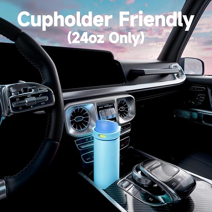 24 oz Insulated Water Bottle for Men: Meoky Stainless Steel Water Bottle with 2-in-1 Straw and Spout Lid - Leak Proof, Cold for 24 Hours, Fits in Car Cup Holder, BPA-Free for Sports Travel, Azure