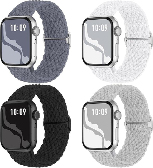 4 Pack Braided Stretchy Bands Compatible with Apple Watch 40mm 41mm 38mm 42mm 44mm 45mm 46mm 49mm Women Men, Breathable Nylon Elastic Daily Use Straps for iWatch Series 11/10 9 8 7 6 5 4 3 SE/Ultra 2