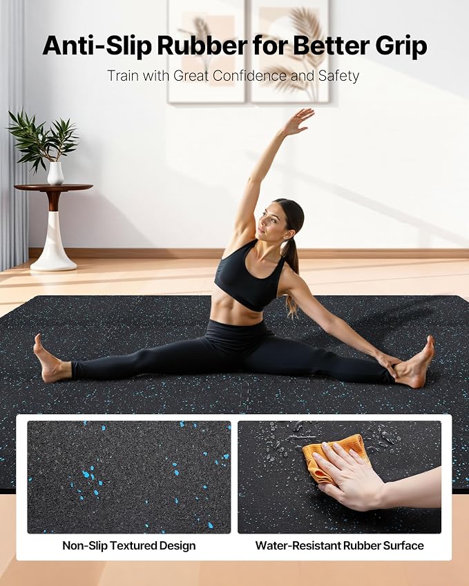 VEVOR 0.4Inch 96sq.ft 24 Tiles Gym Flooring for Home Gym, Rubber Top with High Density EVA Foam, 24 x 24In Gym Floor Exercise Equipment Mats, Interlocking Gym Mats, Puzzle Workout Mats, Black & Blue | Rubber Top with High Density EVA Foam, Lightweight ...