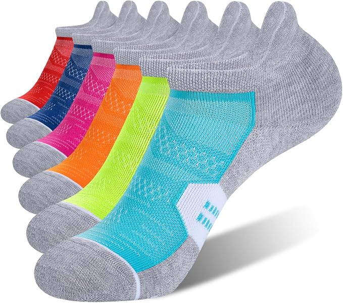 CS CELERSPORT 6 Pack Women's Ankle Running Socks Cushioned Low Cut Tab Athletic Socks
