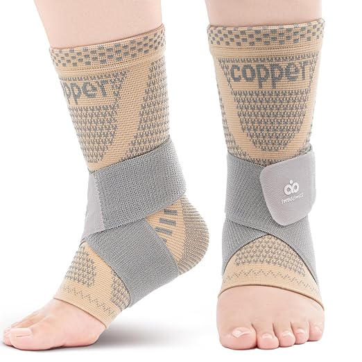 INDEEMAX Ankle Brace for Women & Men, Ankle Compression Sleeve Support Copper Infused Ankle Brace for Sprained Ankle, Plantar Fasciitis Sports, Achilles Tendonitis Pain Relief, Skin Silver, M