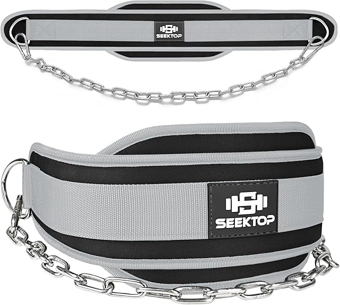 Seektop Dip Belt With Chain for Weightlifting - Neoprene Waist Belt for GYM Workout, Pull Ups, Crossfit, Weight Lifting, Squat, Training, Fitness - for Men & Women